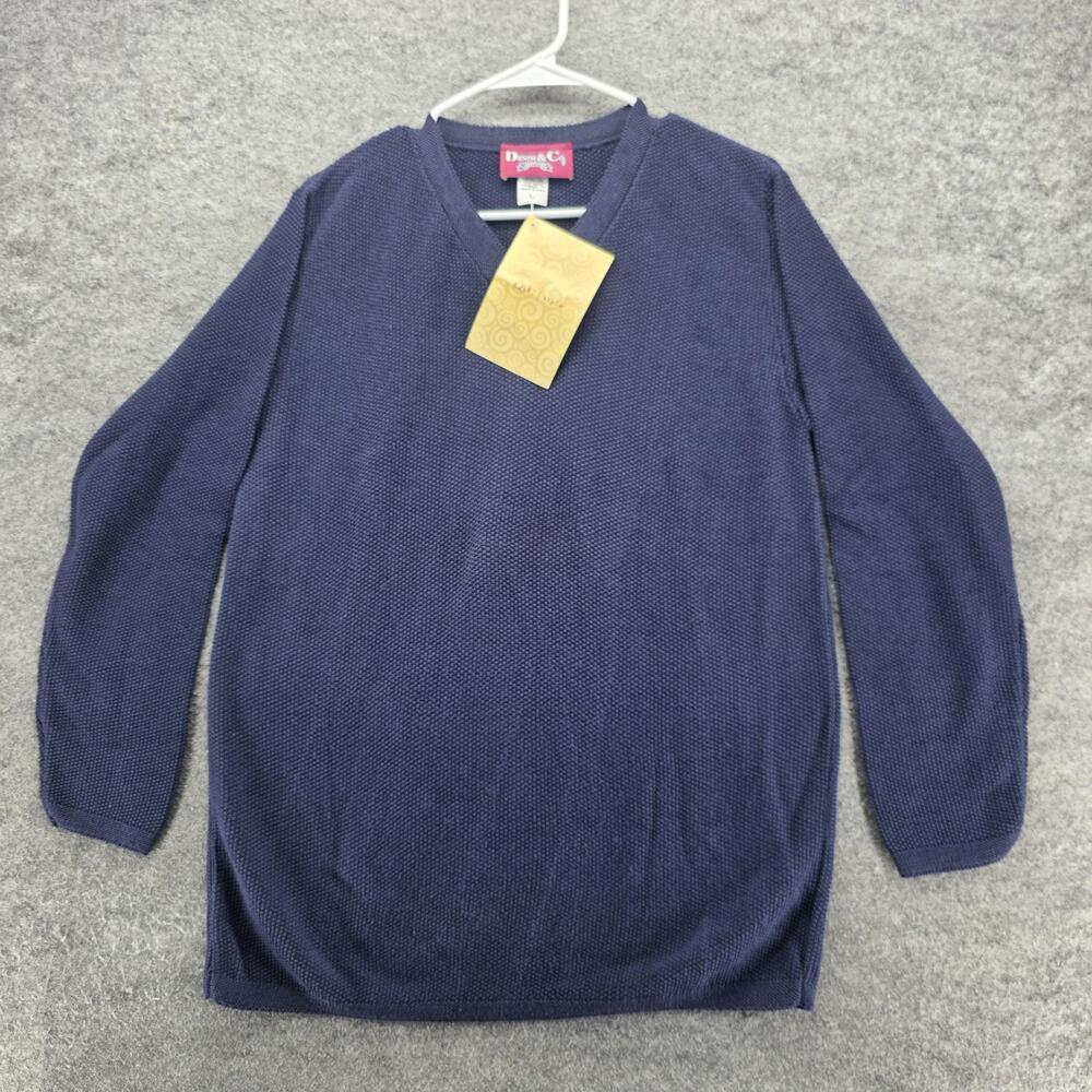 Denim & Co Sweater Mens Large Blue V Neck Pullover Cotton Blend Made USA QVC
